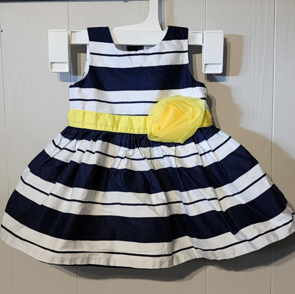 Carter's Sleeveless Dress 3 Mos Striped Blue White Yellow Bow Shirt Sleeve A449